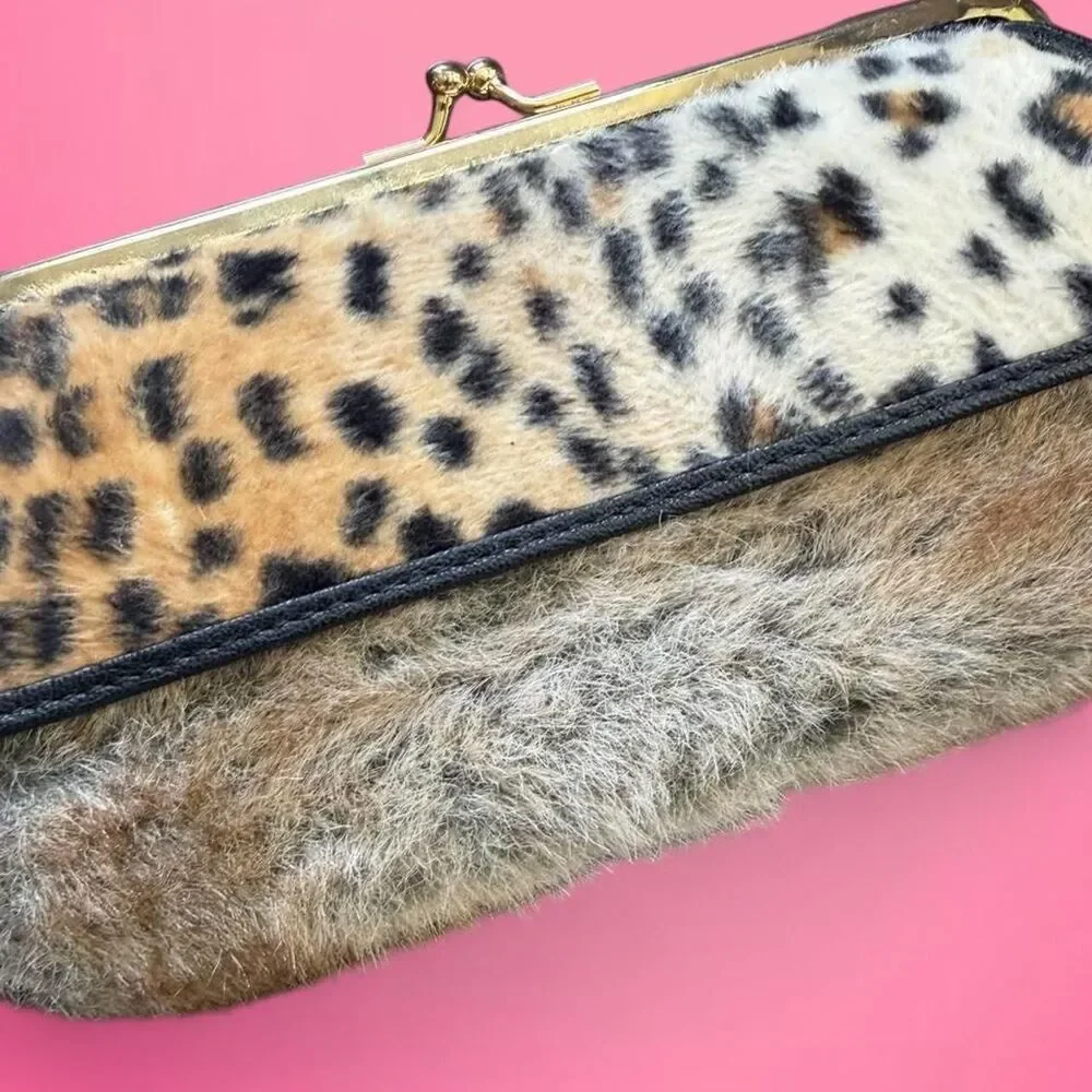 vintage 90s y2k Guang Tong faux fur leopard wallet RARE